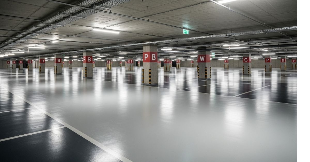 Piso epóxi em estacionamentos de grande porte com produtos Augepoxi