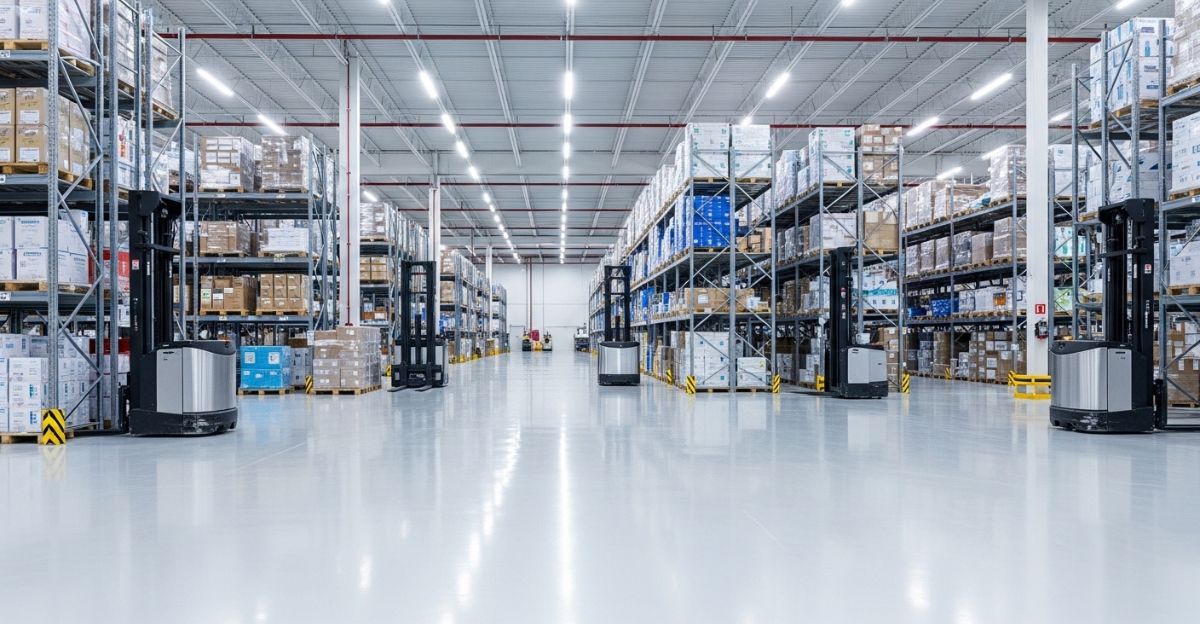 Falhas em piso de armazém farmacêutico - Augepoxi